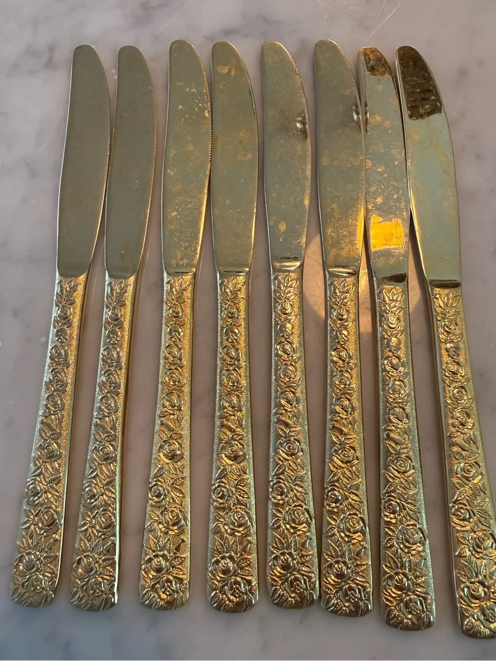 Cellini Romanesque 52 piece GOLD flatware set ROSE pattern For 8 + extra Srv Pcs